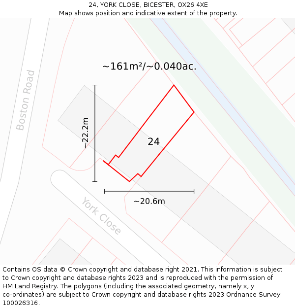 24, YORK CLOSE, BICESTER, OX26 4XE: Plot and title map