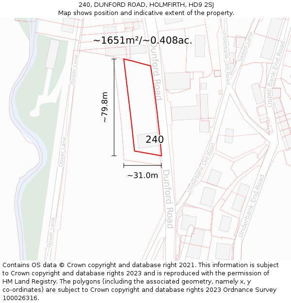 240, DUNFORD ROAD, HOLMFIRTH, HD9 2SJ: Plot and title map