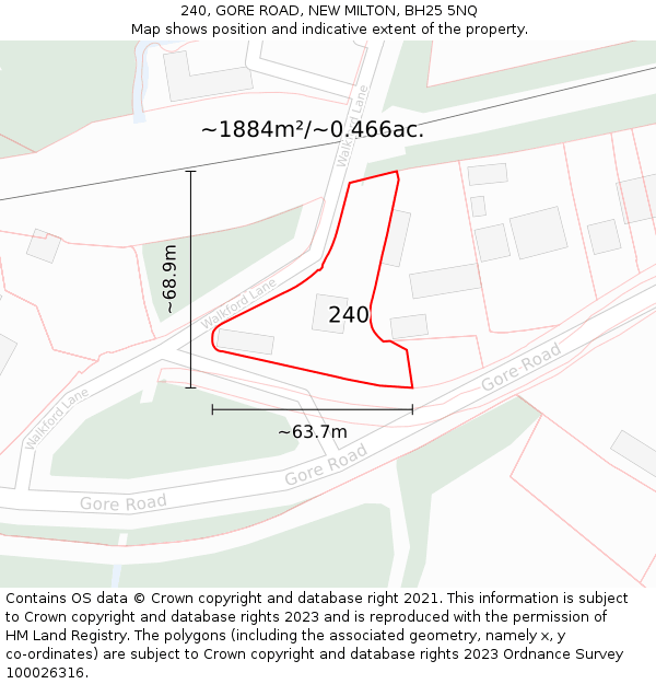 240, GORE ROAD, NEW MILTON, BH25 5NQ: Plot and title map