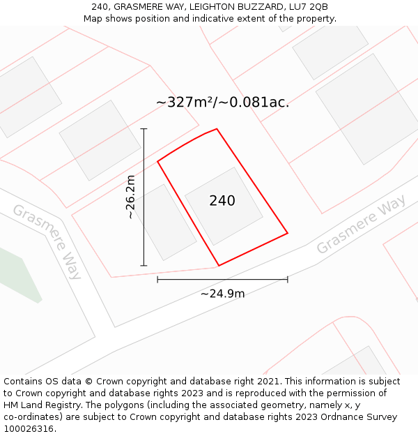 240, GRASMERE WAY, LEIGHTON BUZZARD, LU7 2QB: Plot and title map