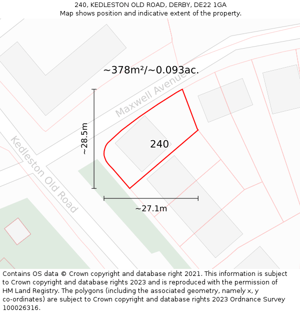 240, KEDLESTON OLD ROAD, DERBY, DE22 1GA: Plot and title map