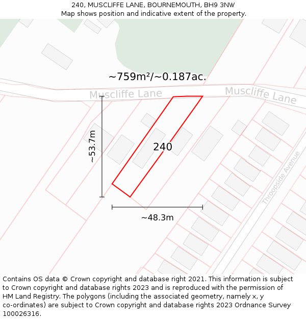 240, MUSCLIFFE LANE, BOURNEMOUTH, BH9 3NW: Plot and title map