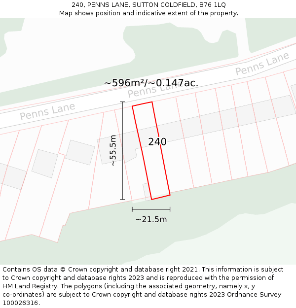 240, PENNS LANE, SUTTON COLDFIELD, B76 1LQ: Plot and title map