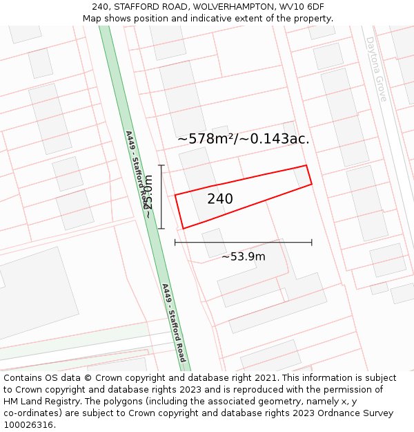 240, STAFFORD ROAD, WOLVERHAMPTON, WV10 6DF: Plot and title map