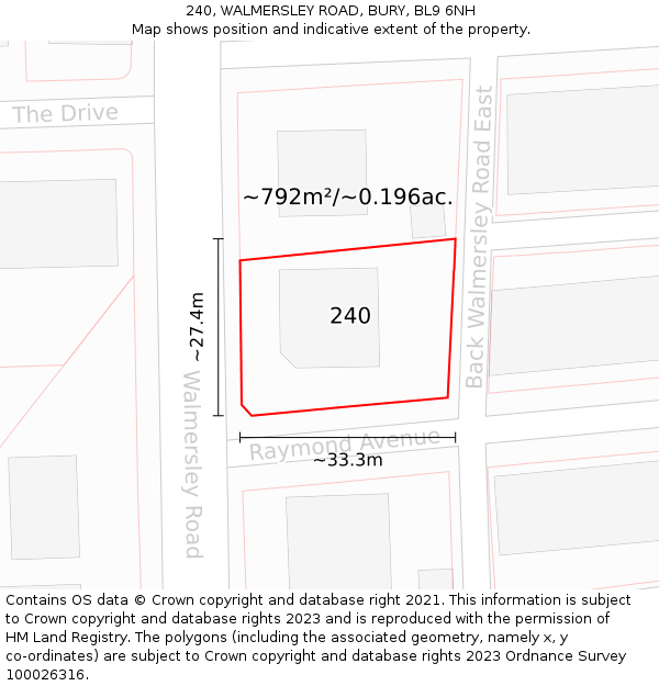 240, WALMERSLEY ROAD, BURY, BL9 6NH: Plot and title map