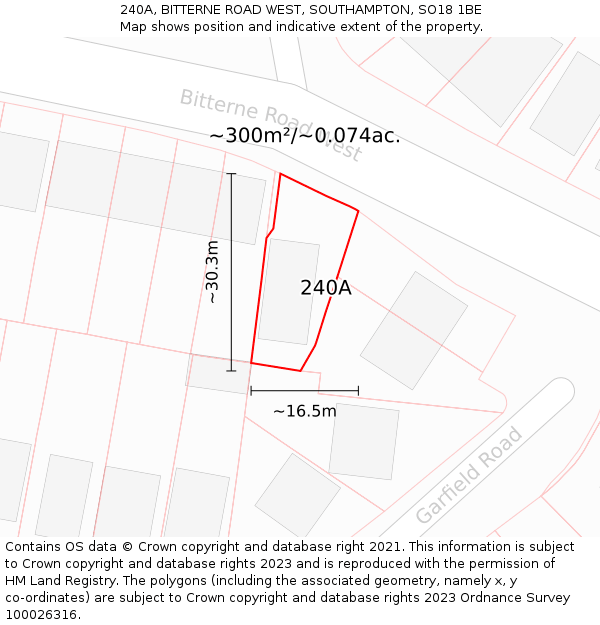 240A, BITTERNE ROAD WEST, SOUTHAMPTON, SO18 1BE: Plot and title map