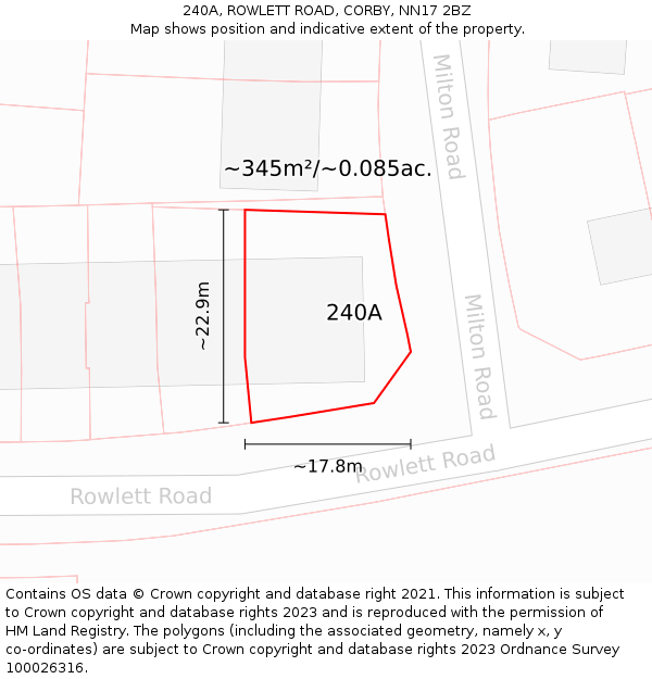 240A, ROWLETT ROAD, CORBY, NN17 2BZ: Plot and title map