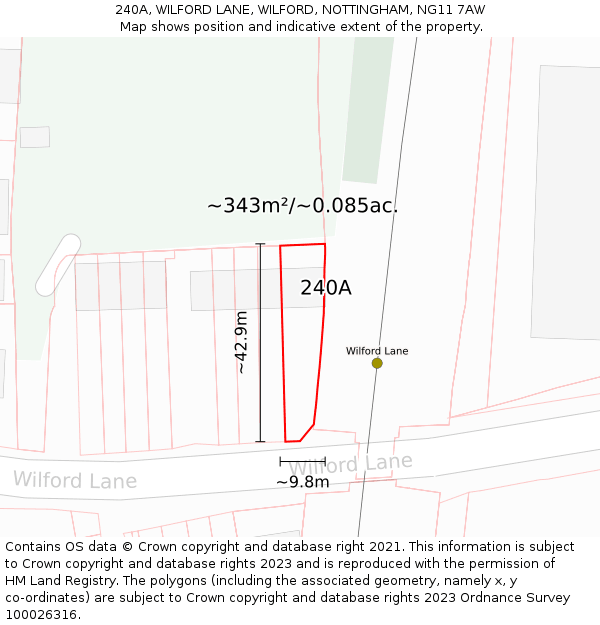 240A, WILFORD LANE, WILFORD, NOTTINGHAM, NG11 7AW: Plot and title map