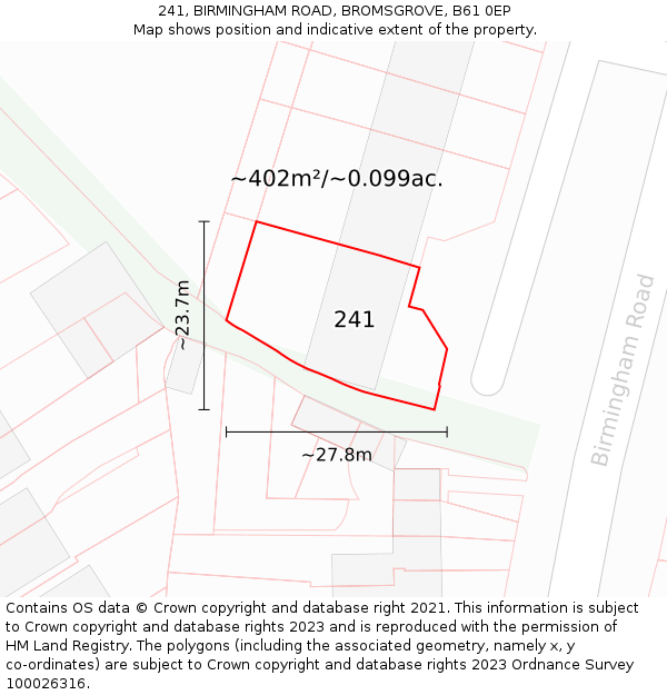 241, BIRMINGHAM ROAD, BROMSGROVE, B61 0EP: Plot and title map