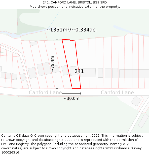 241, CANFORD LANE, BRISTOL, BS9 3PD: Plot and title map