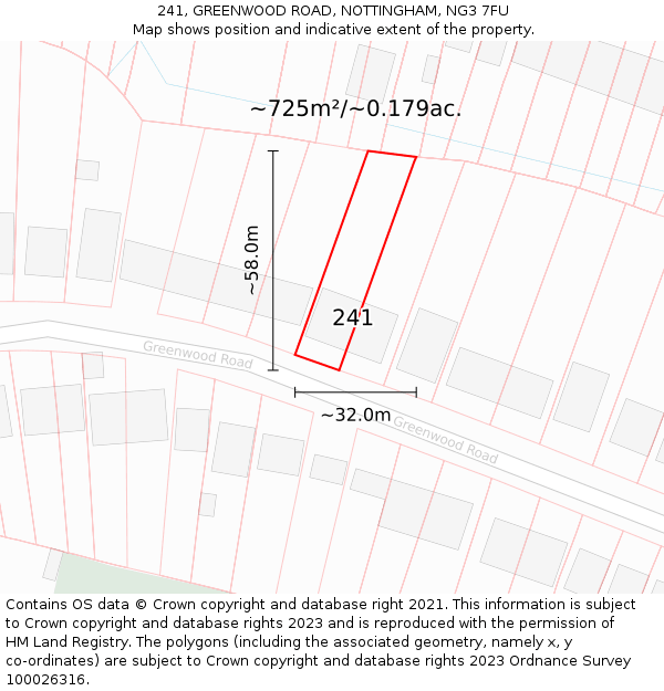 241, GREENWOOD ROAD, NOTTINGHAM, NG3 7FU: Plot and title map