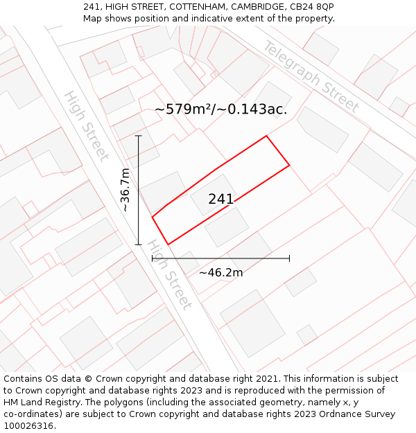 241, HIGH STREET, COTTENHAM, CAMBRIDGE, CB24 8QP: Plot and title map