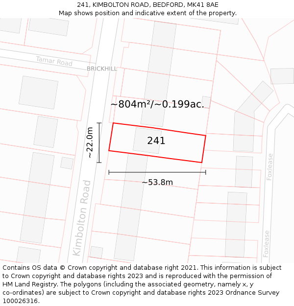 241, KIMBOLTON ROAD, BEDFORD, MK41 8AE: Plot and title map