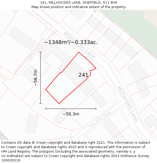 241, MILLHOUSES LANE, SHEFFIELD, S11 9HX: Plot and title map