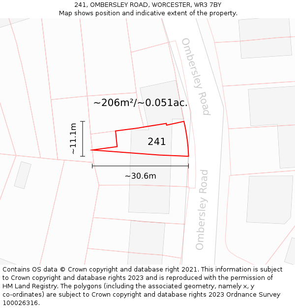 241, OMBERSLEY ROAD, WORCESTER, WR3 7BY: Plot and title map