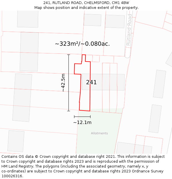 241, RUTLAND ROAD, CHELMSFORD, CM1 4BW: Plot and title map