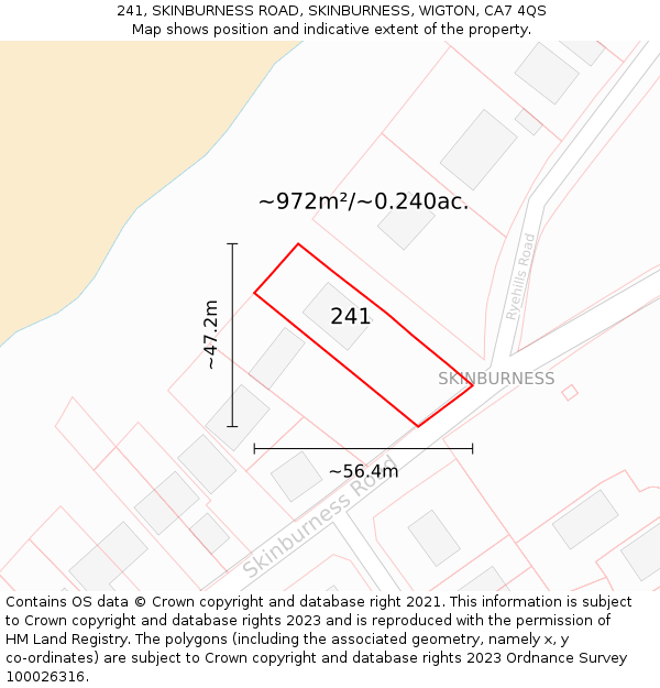 241, SKINBURNESS ROAD, SKINBURNESS, WIGTON, CA7 4QS: Plot and title map
