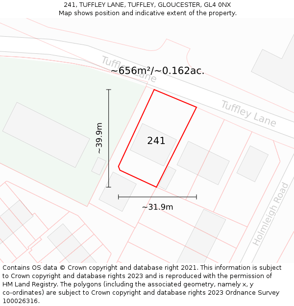 241, TUFFLEY LANE, TUFFLEY, GLOUCESTER, GL4 0NX: Plot and title map