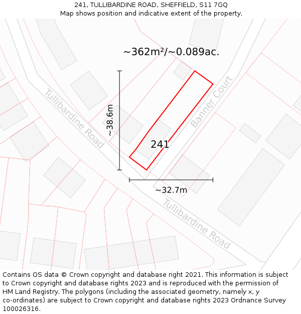 241, TULLIBARDINE ROAD, SHEFFIELD, S11 7GQ: Plot and title map