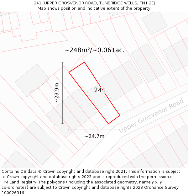 241, UPPER GROSVENOR ROAD, TUNBRIDGE WELLS, TN1 2EJ: Plot and title map