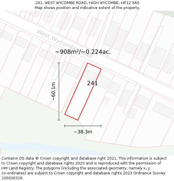 241, WEST WYCOMBE ROAD, HIGH WYCOMBE, HP12 3AS: Plot and title map