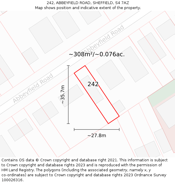 242, ABBEYFIELD ROAD, SHEFFIELD, S4 7AZ: Plot and title map