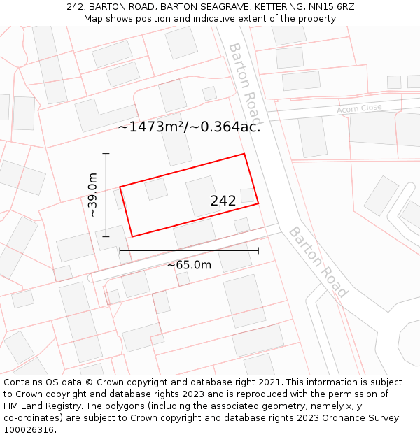 242, BARTON ROAD, BARTON SEAGRAVE, KETTERING, NN15 6RZ: Plot and title map