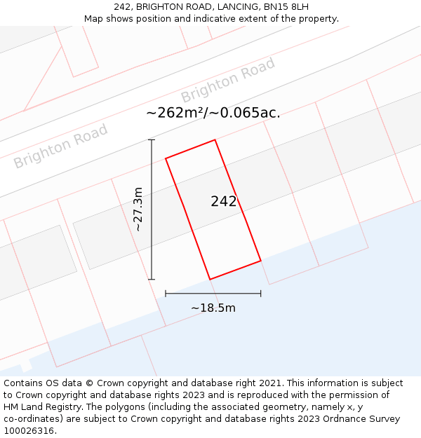 242, BRIGHTON ROAD, LANCING, BN15 8LH: Plot and title map