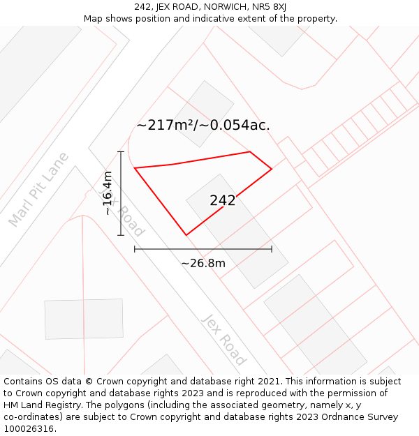 242, JEX ROAD, NORWICH, NR5 8XJ: Plot and title map