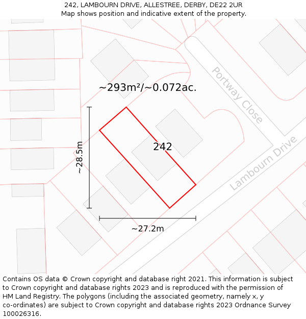 242, LAMBOURN DRIVE, ALLESTREE, DERBY, DE22 2UR: Plot and title map