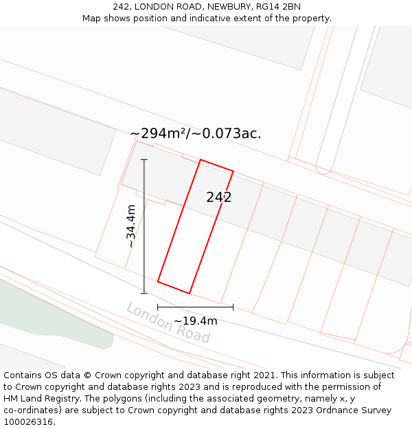 242, LONDON ROAD, NEWBURY, RG14 2BN: Plot and title map