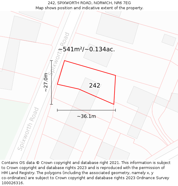 242, SPIXWORTH ROAD, NORWICH, NR6 7EG: Plot and title map