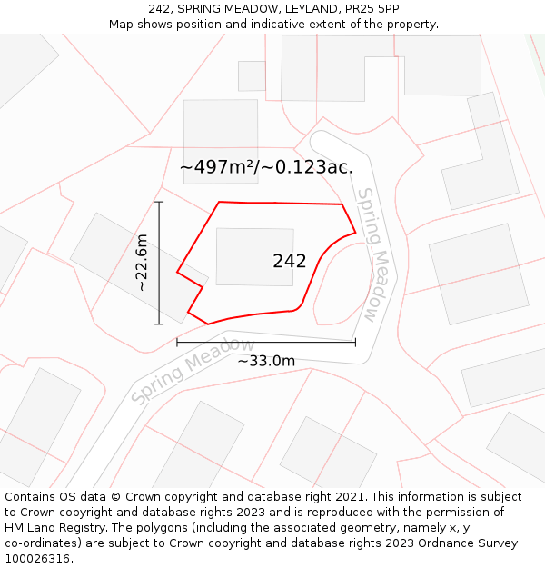 242, SPRING MEADOW, LEYLAND, PR25 5PP: Plot and title map