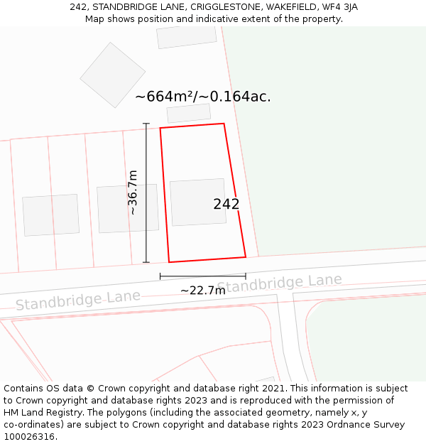 242, STANDBRIDGE LANE, CRIGGLESTONE, WAKEFIELD, WF4 3JA: Plot and title map