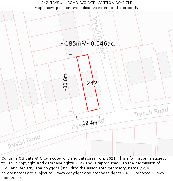 242, TRYSULL ROAD, WOLVERHAMPTON, WV3 7LB: Plot and title map