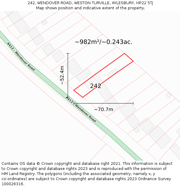 242, WENDOVER ROAD, WESTON TURVILLE, AYLESBURY, HP22 5TJ: Plot and title map