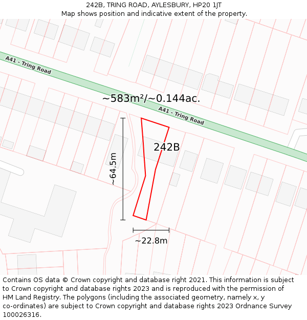 242B, TRING ROAD, AYLESBURY, HP20 1JT: Plot and title map