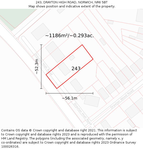 243, DRAYTON HIGH ROAD, NORWICH, NR6 5BT: Plot and title map