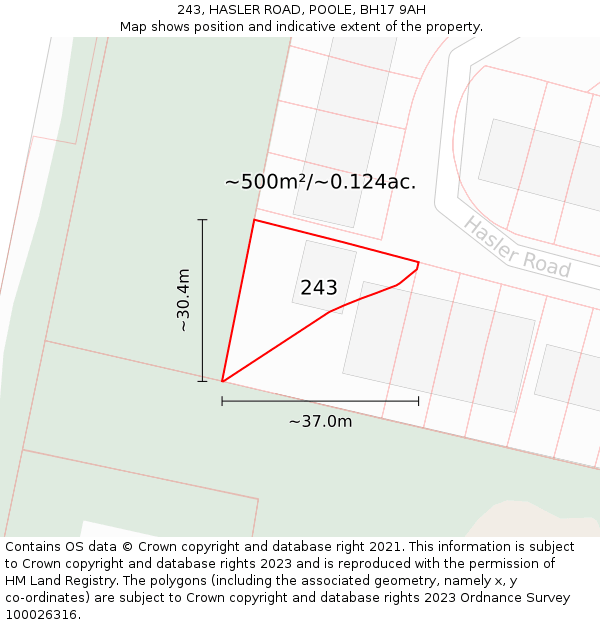243, HASLER ROAD, POOLE, BH17 9AH: Plot and title map