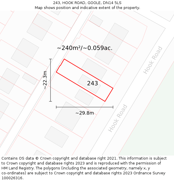 243, HOOK ROAD, GOOLE, DN14 5LS: Plot and title map