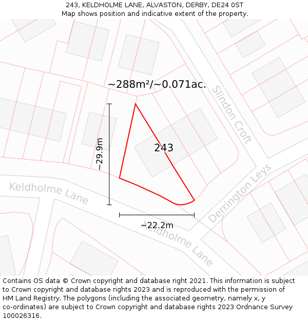 243, KELDHOLME LANE, ALVASTON, DERBY, DE24 0ST: Plot and title map