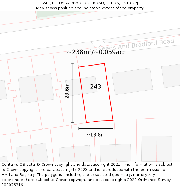243, LEEDS & BRADFORD ROAD, LEEDS, LS13 2PJ: Plot and title map