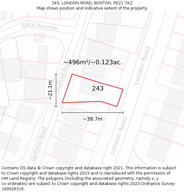 243, LONDON ROAD, BOSTON, PE21 7AZ: Plot and title map