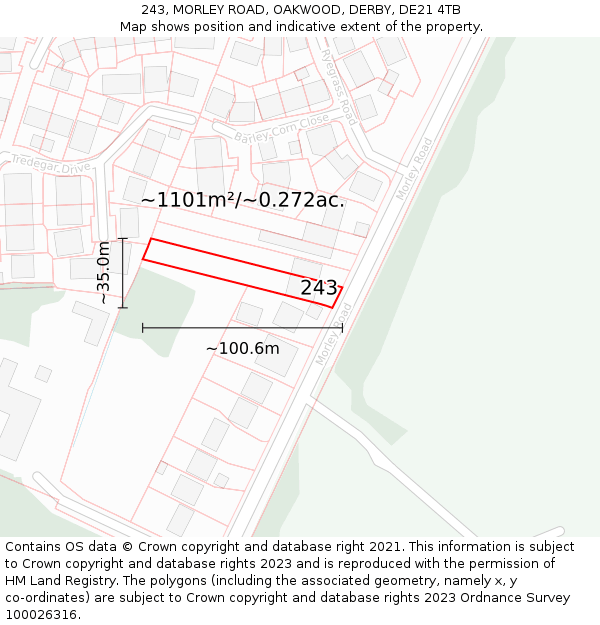 243, MORLEY ROAD, OAKWOOD, DERBY, DE21 4TB: Plot and title map