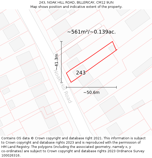 243, NOAK HILL ROAD, BILLERICAY, CM12 9UN: Plot and title map