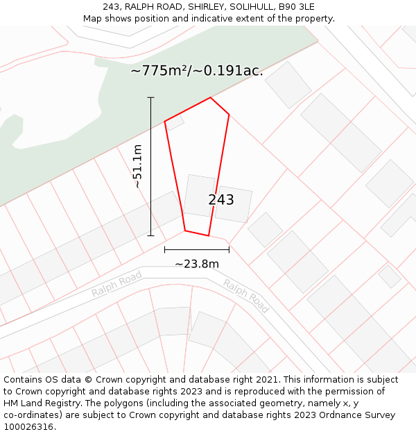 243, RALPH ROAD, SHIRLEY, SOLIHULL, B90 3LE: Plot and title map