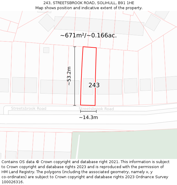 243, STREETSBROOK ROAD, SOLIHULL, B91 1HE: Plot and title map