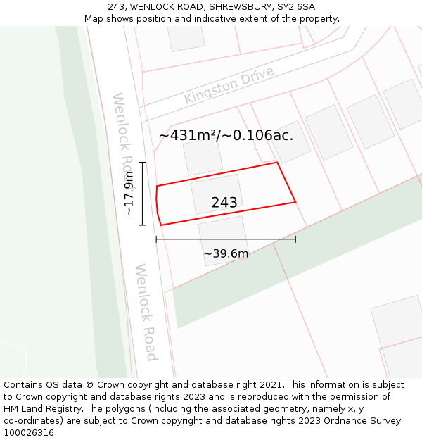 243, WENLOCK ROAD, SHREWSBURY, SY2 6SA: Plot and title map