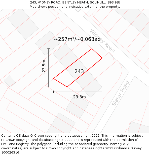 243, WIDNEY ROAD, BENTLEY HEATH, SOLIHULL, B93 9BJ: Plot and title map