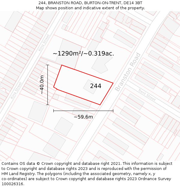 244, BRANSTON ROAD, BURTON-ON-TRENT, DE14 3BT: Plot and title map